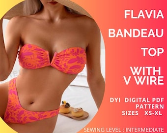 PDF Sewing Pattern Bandeau Top with V Wire, Swimwear, S-XL, A4/Us Letter