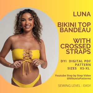 Patrón de top de bikini en PDF, top bandeau de bikini LUNA, patrón en PDF, top bandeau, patrón de costura xs-xl, top de bikini, patrón, papel A4 o carta de EE. UU.