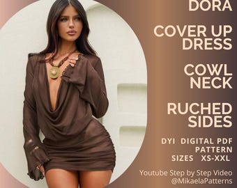 PDF Sewing Pattern Cover Up Dress  Cowl Neck , XS-XXL, us letter, A4, A0