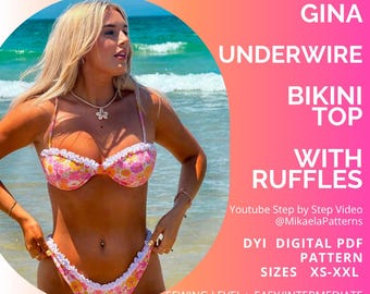 PDF Sewing Pattern Underwire Top with Ruffles, Swimwear, Bikini, XS-XL, A4/us Letter