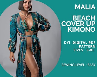 MALIA Beach Cover Up Kimono Pattern PDF Size S-XL, Sewing pattern, Swimwear pdf, Beach wear, Resort wear, Swimwear Cover up, Dress Robe