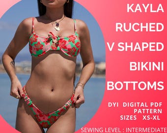 PDF Sewing Pattern Bottoms V-Shaped Side Ruched, Swimwear, Bikini, XS-XL, us letter/A4