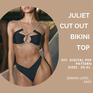 Patrón de bikini en PDF, patrón de bikini recortado JULIET, patrón de bikini en PDF, patrón de bikini, patrón de costura para tallas XS a XL, patrón de traje de baño, tamaño carta o A4.