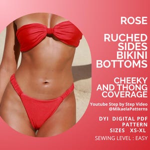 PDF  Pattern Rose BIKINI Bottoms Ruched, Bikini Sewing Pattern, Brazilian Cheeky Bottom Pattern, Swimsuit Pattern S - XL, Ruched Bottoms