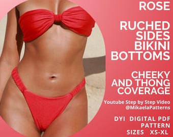 PDF Sewing Pattern Bottoms Side Ruched, Bikini, Swimwear, S-XL, A4/A0/us Letter