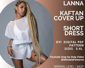 PDF Sewing Pattern Kaftan Beach Cover Up, Short dress, S-XL, A4