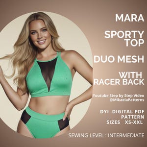 PDF Sewing Pattern Top Duo Mesh Racerback, XS-XXL, Pole Dance Wear, A4/usLetter, A0