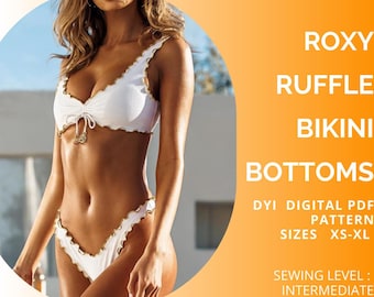PDF Sewing Pattern Bottoms Lettuce Edge Ruffled Cheeky, Swimwear, XS- XL, Us Letter/A4