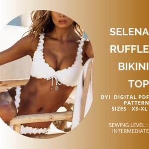 Patrón de bikini en PDF, bikini con volantes SELENA, patrón en PDF, patrón de costura xs- XL, top deportivo, bikini con volantes, tamaño carta de EE. UU. o A4