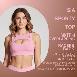 Cartamodello PDF per top sportivo con spalline incrociate, abbigliamento sportivo, XS-XXL, formato A4/lettera USA/A0