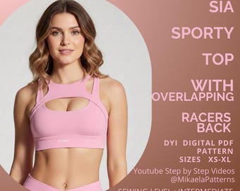 PDF-naaipatroon, sportieve racerback top, sportkleding, XS-XXL, A4/Us letter/A0