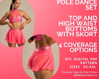 PDF Sewing Pattern Set Top and Bottoms with Skort, XS-XXL, Pole Dance, A4/usLetter