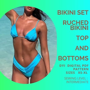 PDF CONJUNTO DE BIKINI Top Fruncido y Braguita con Banda Fruncida en Forma de V, Patrón de Costura para Conjunto de Bikini, Patrón xs - xl, Conjunto de Bikini, Papel A4 o Carta de EE. UU.