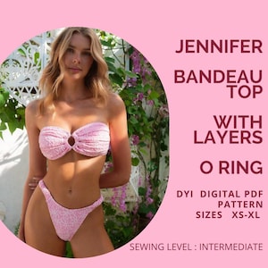 Patrón de top de bikini en PDF Jennifer Bandeau Top con aro, patrón de costura de bikini, top bandeau, patrón de traje de baño S - XL, papel A4 o carta estadounidense
