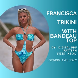 Patrón de bikini en PDF, Top bandeau de trikini FRANCISCA, Patrón de traje de baño en PDF, Patrón de costura Xs - XL, Patrón de traje de baño, Una pieza, A4 o Carta de EE. UU.