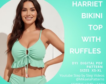 PDF Sewing Pattern Ruffled Top, Swimwear, Bikini, XS-XL, A4/us Letter