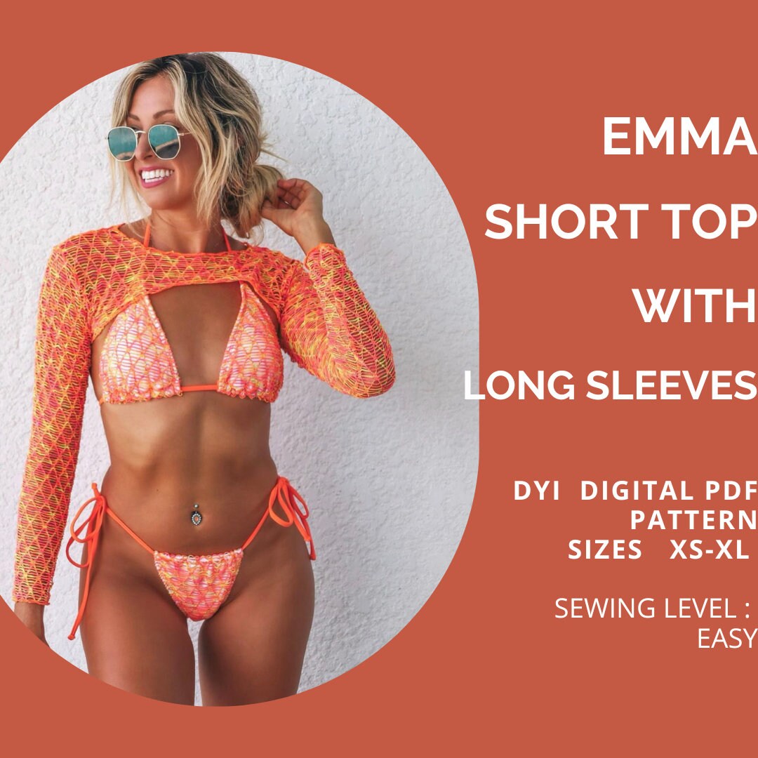 PDF Bikini Top Pattern EMMA Short Top With Long Sleeves Bikini Top Pattern Pdf Cropped Top Sewing Pattern Xs xl A4 Paper or US Letter Etsy Canada