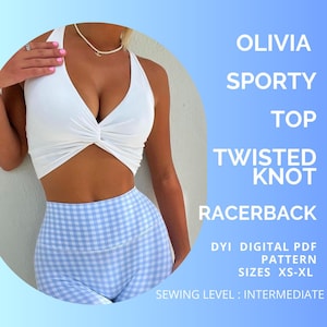 Patrón PDF Top deportivo nudo retorcido Olivia, Patrón PDF, Top deportivo nudo retorcido, Patrón de costura PDF XS-XL, Top deportivo, Papel A4 / Carta EE. UU.