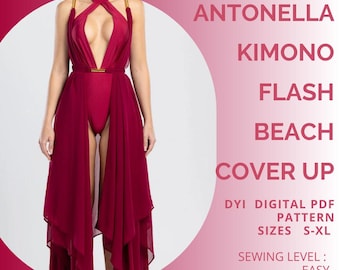 PDF Swimwear Pattern, Antonella Cover Up Kimono Long Flash, Cover up Pattern, Bikini Cover Up Sewing Pattern xs - XL, Us Letter, A4 or A0
