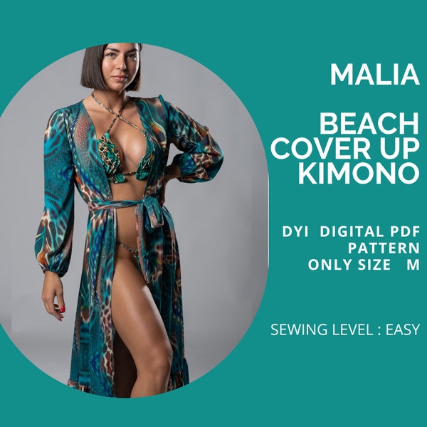 MALIA Beach Cover Up Kimono Pattern PDF ONLY Size M, Sewing pattern Swimsuit pdf, Beach wear, Resort wear, Swimwear, Cover-up, Dress Robe