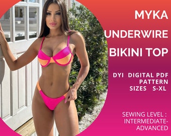 PDF bikini patroon, MYKA beugel bikinitop, pdf patroon, beugel top, naaipatroon xs - XL, bikinitop, beugel top, ons letter of A4