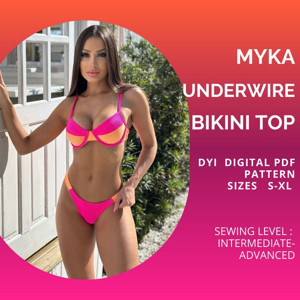 PDF Bikini Schnittmuster, MYKA Bügel Bikini Top, Pdf Schnittmuster, Bügel Top, Schnittmuster S - XL,Bikini Top, Bügel Top, Bademode Schnittmuster