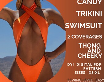 PDF Bikini Pattern, CANDY Trikini Swimsuit,Pdf Swimsuit Pattern, Sewing Pattern xs - XL, Swimwear Pattern,One Piece Swimsuit,us letter or A4