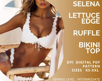 PDF Sewing Pattern Sporty Top Lettuce Edge Ruffled, Swimwear, XS-XXL,Us Letter/A4/A0