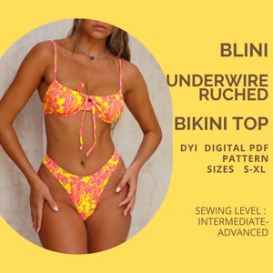 PDF Bikini Pattern, BLINI Underwire Ruched Bikini Top, Pdf Bikini Pattern, Underwire Top, Sewing Pattern S - XL,Bikini Top, A4 or us Letter