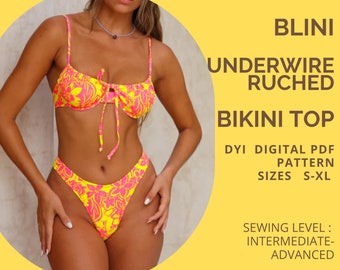 PDF Bikini Pattern, BLINI Underwire Ruched Bikini Top, Pdf Bikini Pattern, Underwire Top, Sewing Pattern S - XL,Bikini Top, A4 or us Letter