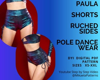 PDF sewing Pattern Ruched Side Shorts, Pole Dance, Activewear, XS-XXL, A4/us Letter/A0