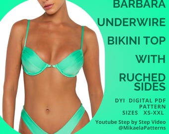 PDF Sewing Pattern Underwire Top with Ruched Sides, Bikini, XS-XXL, A4/us Letter