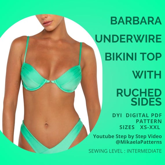 PDF Sewing Pattern Underwire Top with Ruched Sides, Bikini, XS-XXL, A4/us Letter