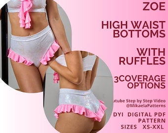 PDF Sewing Pattern Bottoms with Ruffles, Pole Dance Wear, XS-XXL, Activewear, A4/us letter