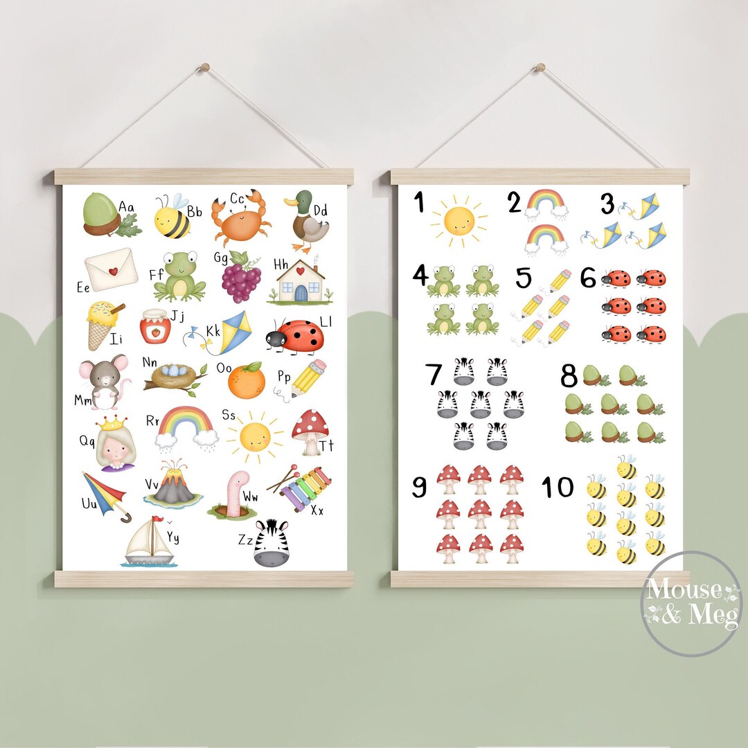 ABC/123 Prints, Set of 2, Educational, Wall Art, Children's Print ...