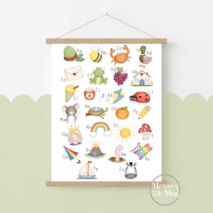 Impression graphique ABC, éducation, art mural, impression pour enfants, salle de jeux, chambre de bébé, chambre à coucher, alphabet, lecture, apprentissage, décoration d'enfant, apprentissage