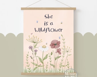 She is a Wildflower - Girls Wildflower Print, Wall Art, Nursery Decor, Wildflower Quote, Floral Decor, Children&#39;s Prints, Flower Print