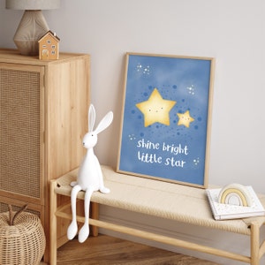Shine Bright Little Star Print, Star, Wall Art, Nursery Print, Children's Print, New Baby Print, Nursery Decor, Cute, Scandi, Motivational