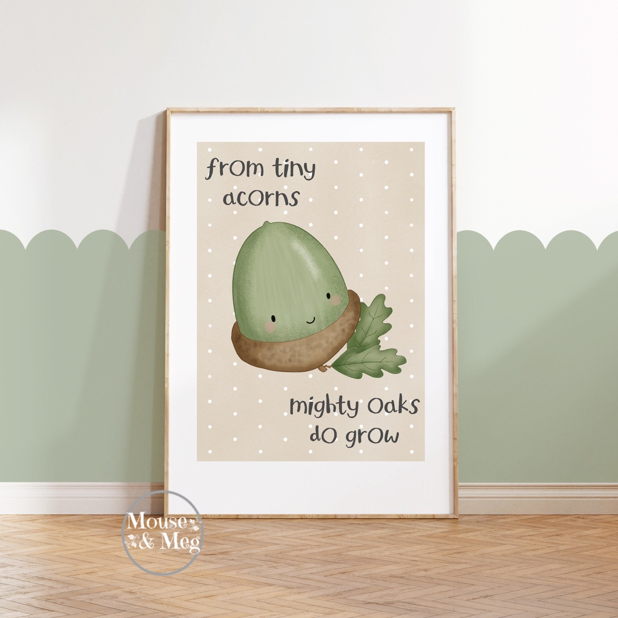From Tiny Acorns - Woodland Print, Mighty Oaks Quote, Wall Art