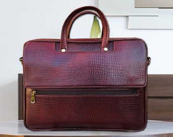 Personalized Leather Briefcase: Shoulder Messenger Laptop Bag