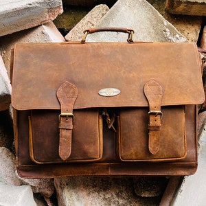 Personalisierte handgemachte Leder Messenger Bag Vollnarbenbüffelleder Büro Aktentasche für Männer Leder Laptoptasche Schultasche Schultertasche