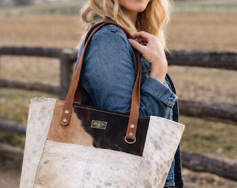 HairOn Cowhide Tote Bag Western Leather Shoulder Bag everyday used gift