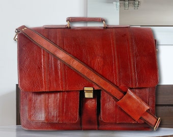 18 Inch Leather Messenger Bag for Laptop Briefcase Best Computer Satchel Distressed Bag,Handmade Bag for Men, Leather Bag, Leather Satchel