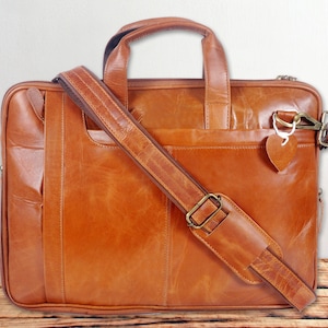 Personalized Vintage Leather Briefcase,Leather Laptop Bag,  Messenger Bag, Men Leather Shoulder Bag, Best Gift for Him