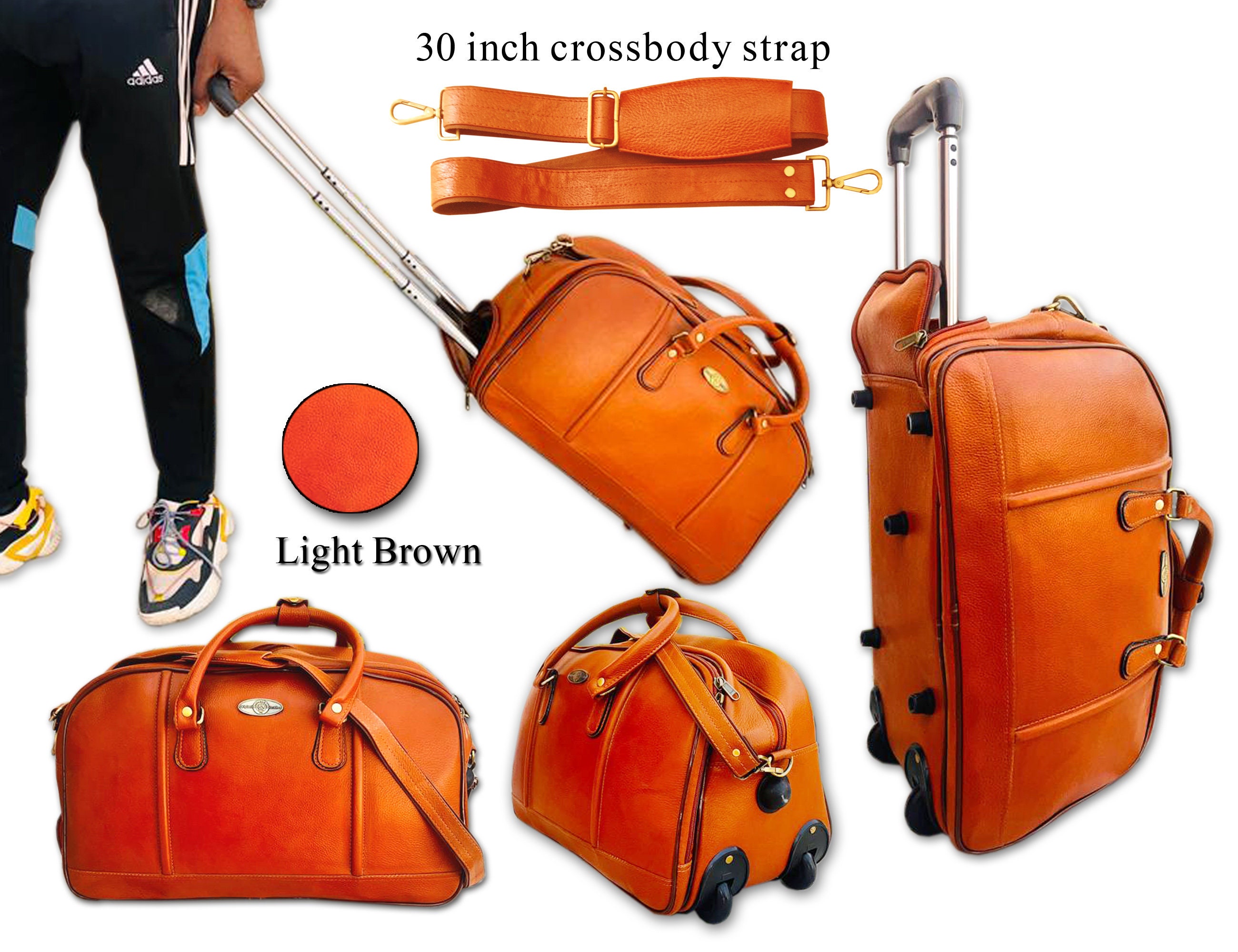 Leather Trolley Bag Rolling Luggage Bag Cabin Luggage Bag Etsy