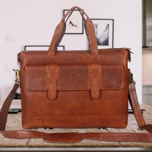 Personalized Handmade Leather Messenger Bag 17” Full Grain Leather Briefcase | Crossbody Laptop Case | Travel Office Satchel | Gift for Him
