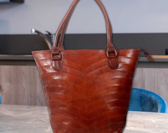 Vintage Leather Tote Bag: Hand Woven Shoulder Bag
