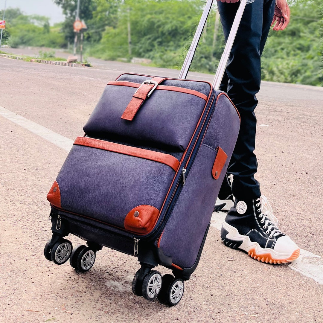 Leather Rolling Luggage Bag Trolley Rolling Bag Suitcase on Etsy