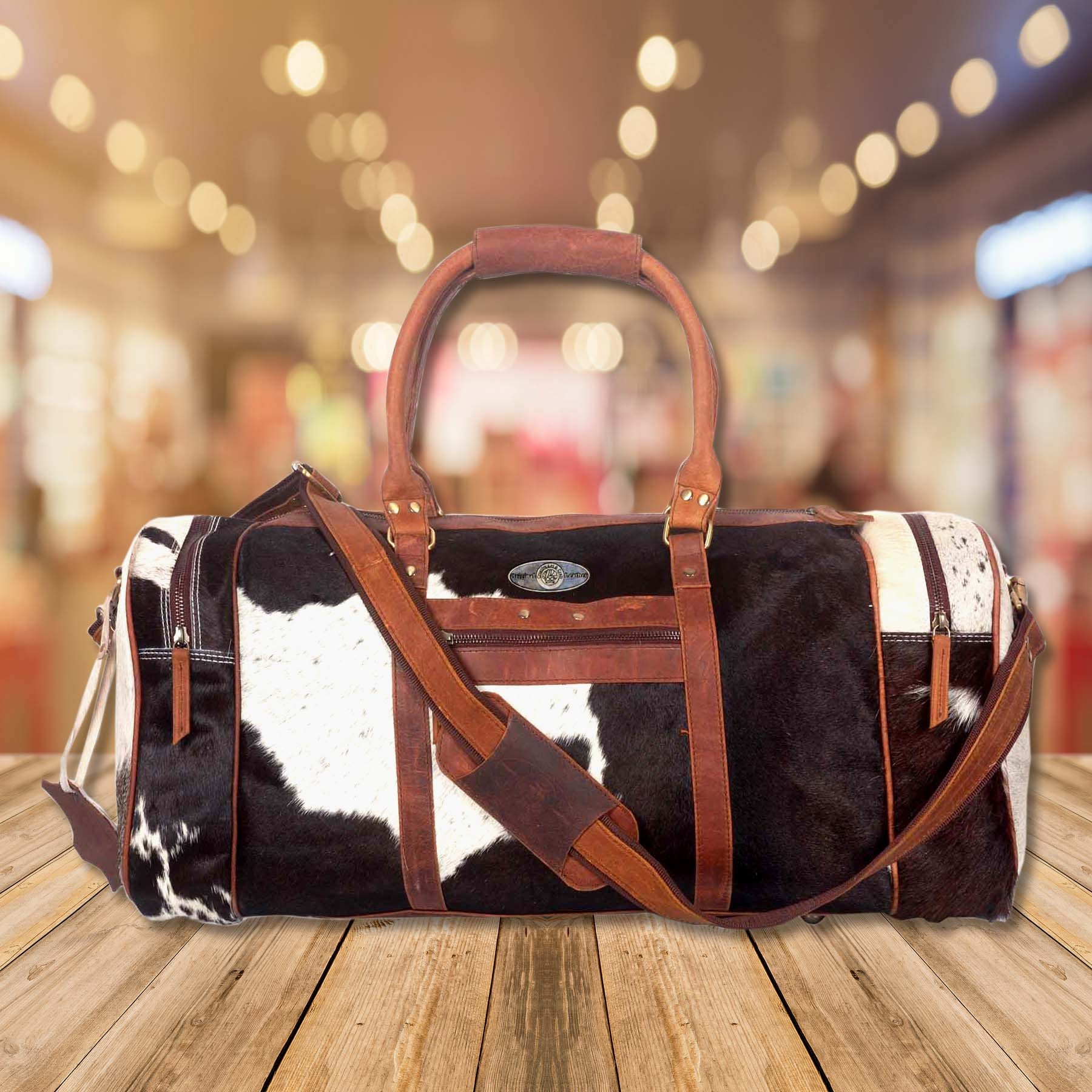 Weekender Bag - Faux B&W Cow Hide - State 36 Clothing Co.