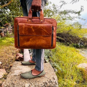 Personalized Leather Laptop Messenger Bag adjustable closure handmade Engraved Office Briefcase
